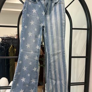 Judy Blue Light Blue Star and Stripe Flare Jeans